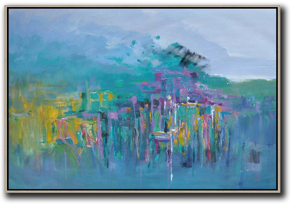 Original Abstract Painting Extra Large Canvas Art,Horizontal Abstract Landscape Oil Painting On Canvas,Modern Canvas Art,Purple Grey,Green,Yellow,Purple.etc